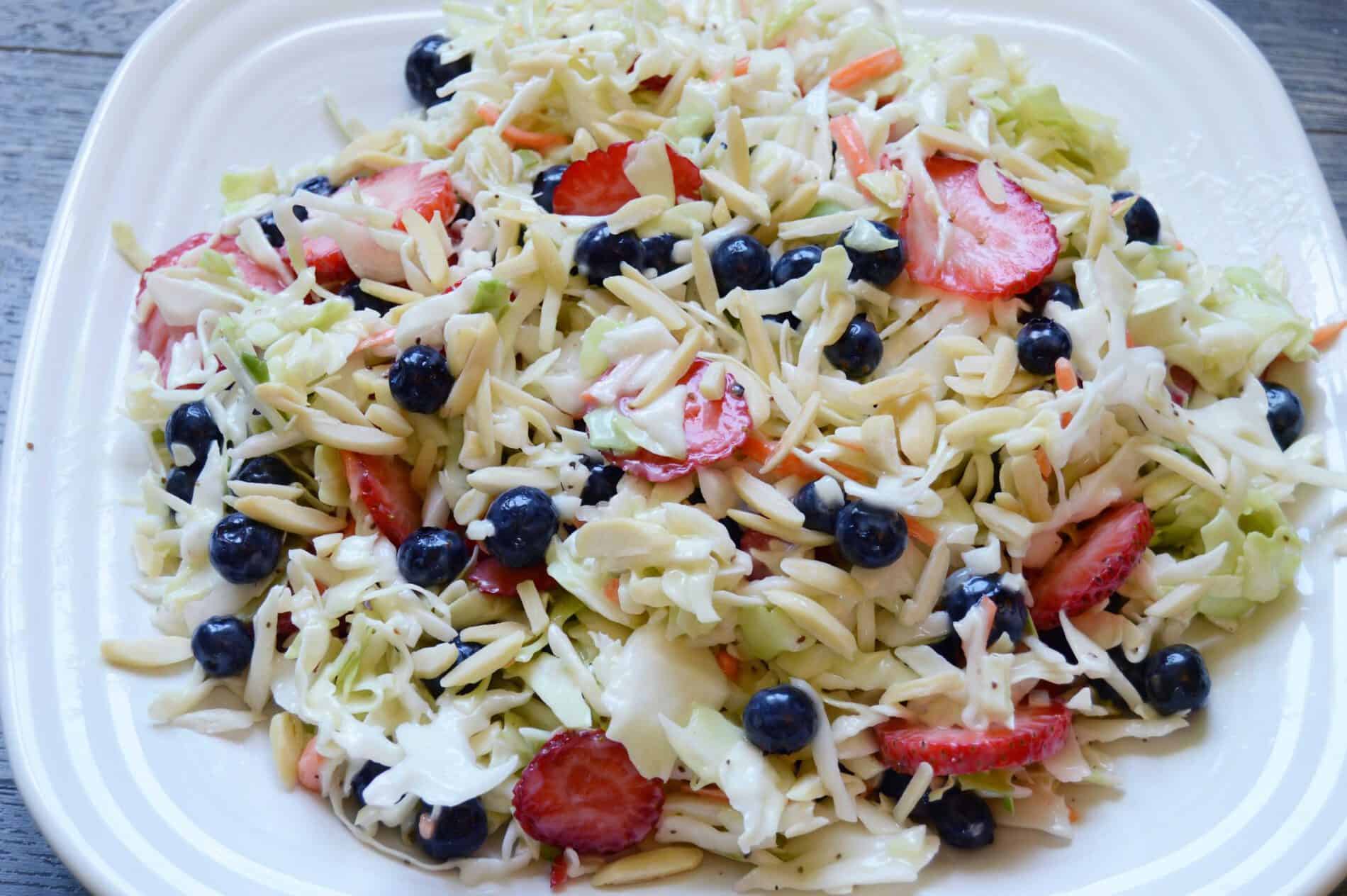 All American Slaw made with Jimmy's Cole Slaw Dressing blueberries and strawberries