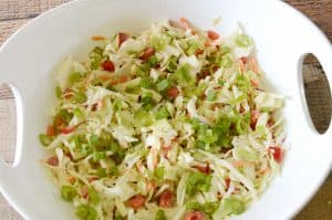 Grandma Velda's Apple Coleslaw Recipe made with Jimmy's Cole Slaw Dressing and red delicious apples