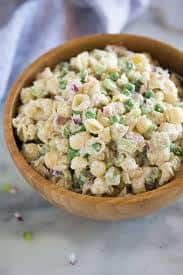 Tuna Pasta Salad made with shell pasta, canned tuna, peas and Jimmy's Dill Vegetable Dip